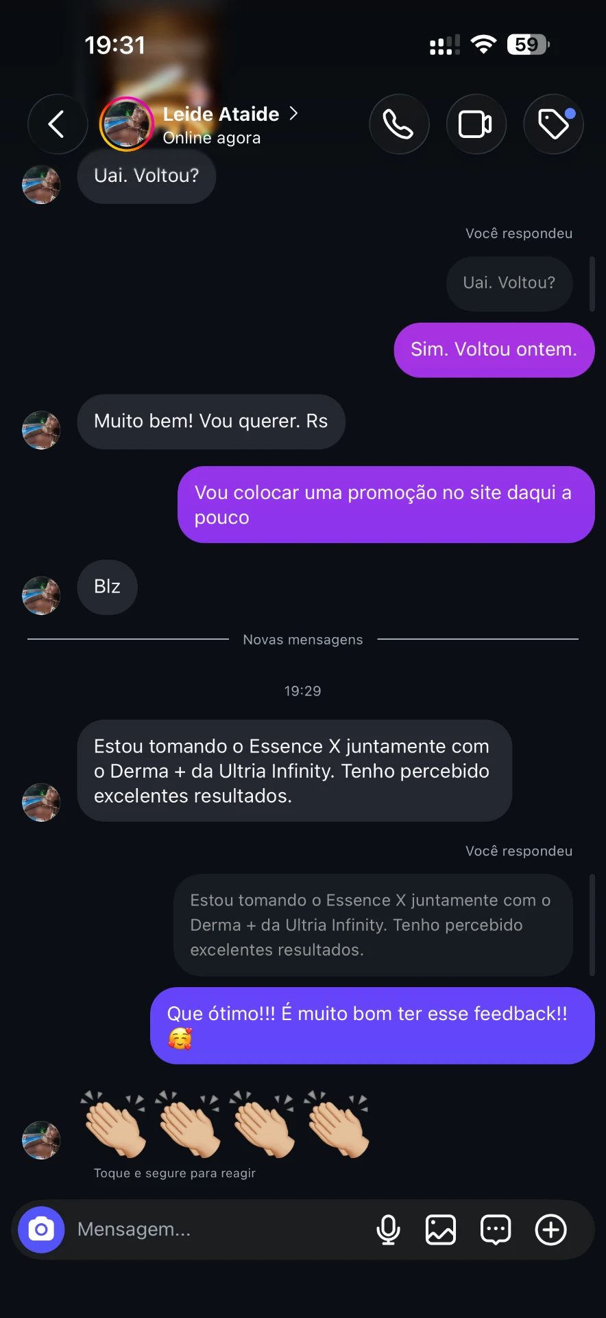 Print de depoimento de cliente 3 sobre a experiência com a Ultria Infinity